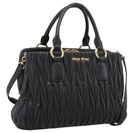Miu Miu Matelassé Handtasche Leder 2way Schwarz Goldfarben Andere