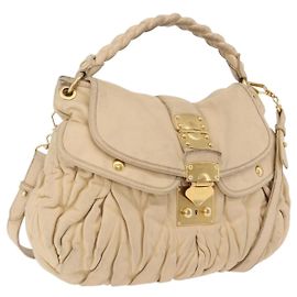 Miu Miu Hand Bag Leather 2way Beige Gold Altro