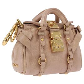 Miu Miu Bag Charm Leather Beige Gold Other