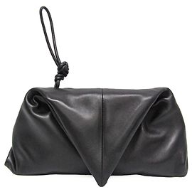 Bottega Veneta Triangle Flap Leather Clutch Bag Black