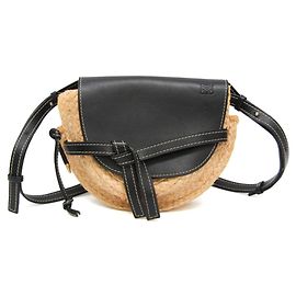 Bolsa Tiracolo Loewe Gate em Ráfia e Pele Preto Bege