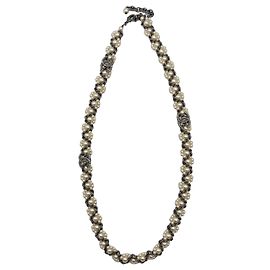 Collana lunga Chanel in perle sintetiche e strass CC Bianco Altro