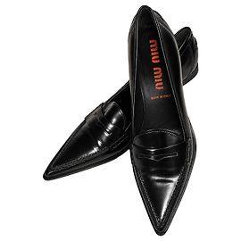 Miu Miu Pointed Toe Leather Loafers Black