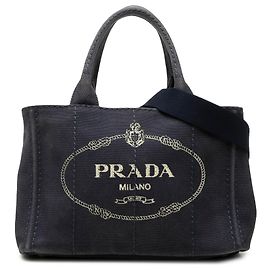 Prada Blue Small Canvas Canapa Logo Tote Blau Marineblau