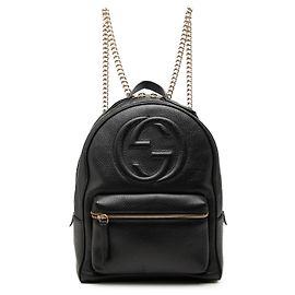 Gucci Black Pebbled Calfskin Soho Chain Backpack Black