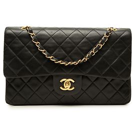 Chanel Black Medium Classic Lambskin Double Flap Nero