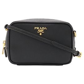 Prada Saffiano Black Leather Shoulder Bag Black