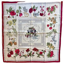 Hermès Pañuelo de seda Quai aux Fleurs Blanco Roja