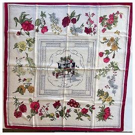 Hermès Seidentuch Quai aux Fleurs Weiß Rot