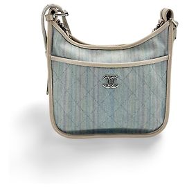 Chanel Jungle Stroll Hobo Quilted Printed Denim Small Beige