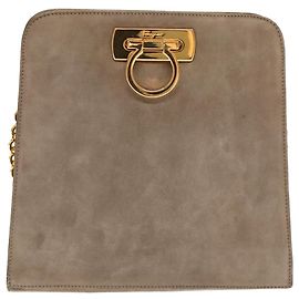 Salvatore Ferragamo Vintage Gancini Chain Suede Medium Marrone