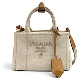 Prada Jardinire Handtasche aus Leinenmischgewebe Braun Beige