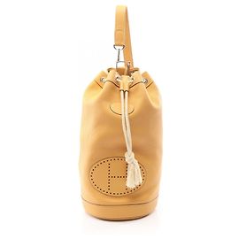 Hermès Bolsa de ombro Hermes Lunch em couro de bezerro Marrom Bege