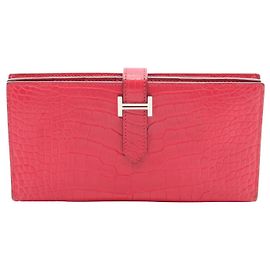 Hermès Hermes Bearn Souffle Alligator Long Wallet Pink