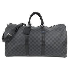 Louis Vuitton Keepall Bandouliere Damier Graphite Boston Bag Black