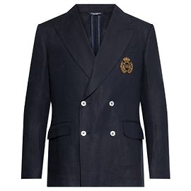 Dolce & Gabbana Blue Linen Double Breasted Blazer Blue