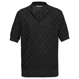 Dolce & Gabbana Silk Geometric Pattern Polo Shirt Black Black