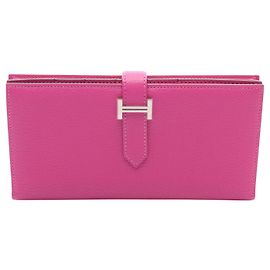 Hermès Hermes Bearn Souffle Chevre Long Wallet Pink