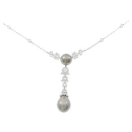 Collana Cartier Dune 750 Oro Bianco Diamante Perla Nera Argento Metallico