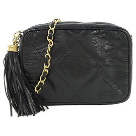 Bolsa de Ombro Chanel em Lagarto Preto