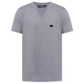 T-shirt de decote em V cinza de algodão Dolce & Gabbana Cinza