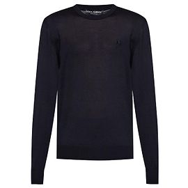Dolce & Gabbana Silk sweater with embroidered logo Blue