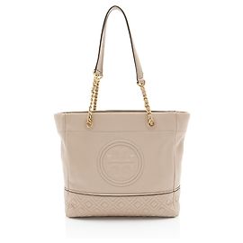 Tote Fleming Chain em couro Tory Burch Marrom Bege