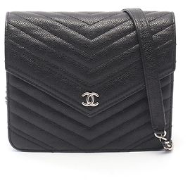 Borsa a tracolla Chanel Chevron V Stitch in pelle Caviar Nero