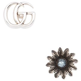 Gucci Sterling Silver Marmont Flower Stud Earrings Silvery Metallic