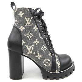 Botas Louis Vuitton Monogram Denim Marrom Preto Branco