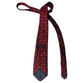 Jacomo Red Silk Tie with Blue Square Pattern