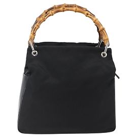 mala Gucci Vintage em nylon com pega de bambu Preto