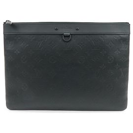 Louis Vuitton Discovery Pochette Monogram Shadow Leather GM Black