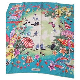 Pañuelo de seda Salvatore Ferragamo estampado marino Rosa Blanco Roja Azul Multicolor Naranja Amarillo