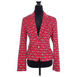 Dolce & Gabbana Red Plaid Velvet Blazer Red