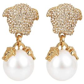Versace Brincos Medusa com Pérolas e Cristais Branco Dourado