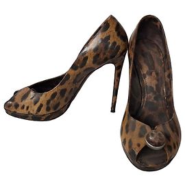 Dolce & Gabbana Escarpins Peep-Toe en Cuir Imprimé Léopard Marron Imprimé léopard
