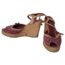 Louis Vuitton Monogram Canvas Wedge Espadrilles Pink Beige