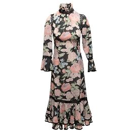 Autre Marque Giorgio Sant'Angelo Langarmkleid mit Blumenprint Schwarz & Multicolor Größe US S Schwarz