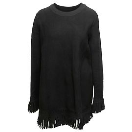 Alaïa Black Alaia Wool Fringe-Trimmed Mini Dress Size IT 42 Black