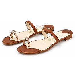 Chanel flache Leder-Sandalen braun Braun