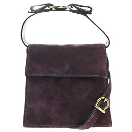 Salvatore Ferragamo Vintage Vara Bow Handle Shoulder Suede Mini Violet