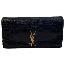 Autre Marque Saint Laurent Cassandre Clutch aus schwarzem Krokoleder Schwarz