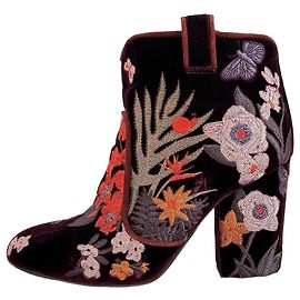 Bottines Laurence Dacade en velours bordeaux brodées fleurs Multicolore Violet