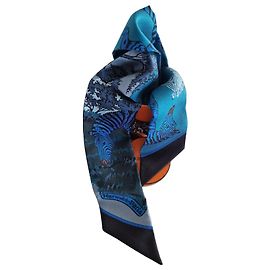 Hermès Twilly "Zèbres" Seidentuch Schwarz Weiß Blau