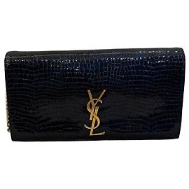 Saint Laurent Kate Monogram Clutch Black Croc-effect Leather Black