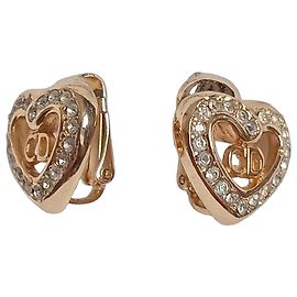 Christian Dior Boucles d'Oreilles Cœur Plaqué Or et Strass Doré