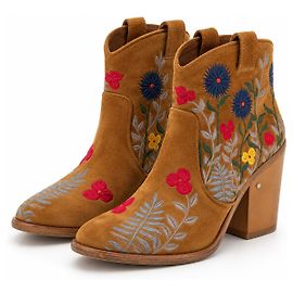 Laurence Dacade Embroidered Suede Ankle Boots - Brown Brown