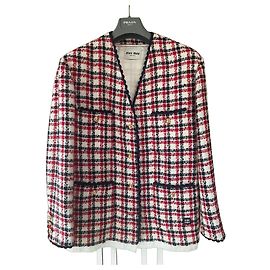 Veste Miu Miu en tweed à carreaux Blanc Rouge Bleu foncé