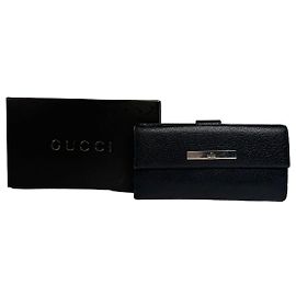 Vintage Gucci Leather Long Wallet  Black Black
